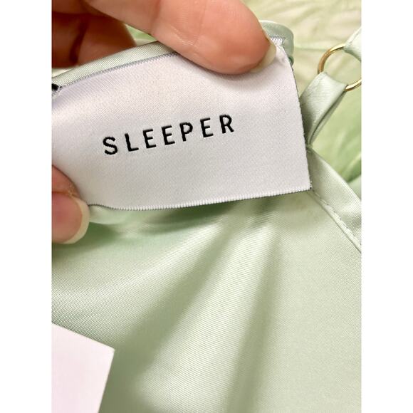NWT Sleeper Boheme Feather-Trim Mini Slip Dress Mint Green Women's Size L - Picture 5 of 5